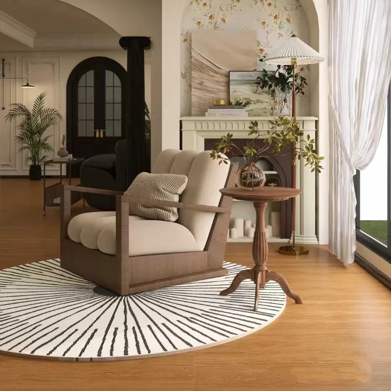 Simple wabi-sabi wind solid wood single small sofa American retro solid wood leisure chair