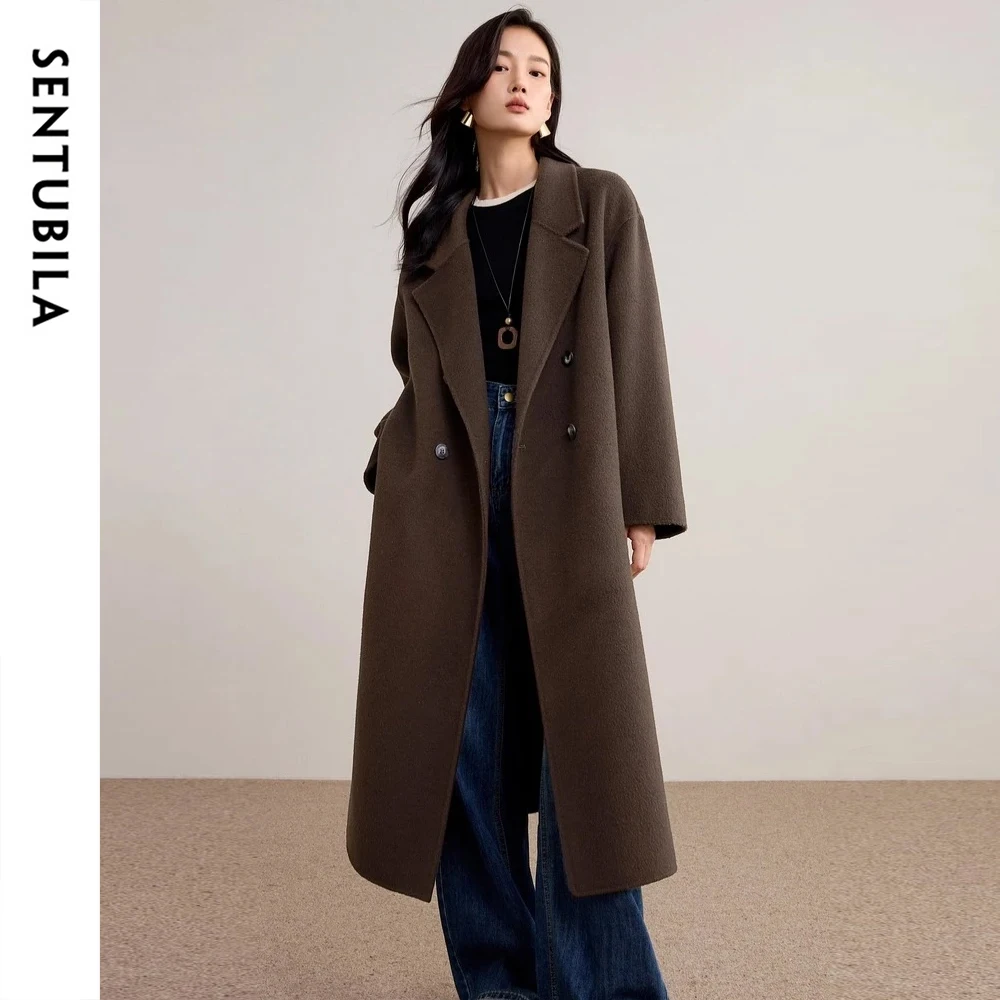 

SENTUBILA Women's 100% Wool Long Coat Winter 2025 Classic Elegant Commuter Style Double-Faced Overcoat Ladies Clothes W54OA8780