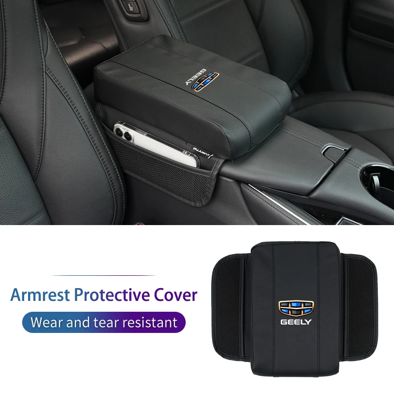 Universal Car Armrest Cushion Leather Console Cover With Storage Bag For Geely Emgrand X7 EC7 Atlas Boyue GC6 Parts LC EC8 Atla