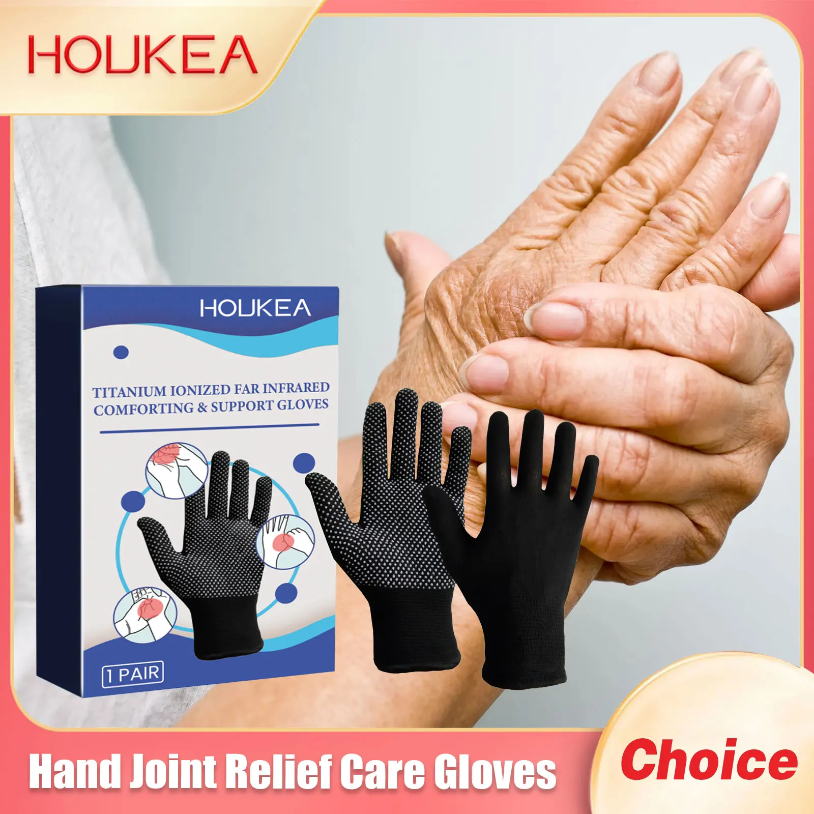 Houkea Hand Joint Pain Relief Care Gloves Wrist Therapy Carpal Treatment Swelling Women Men Daily Compression Arthritis Gloves