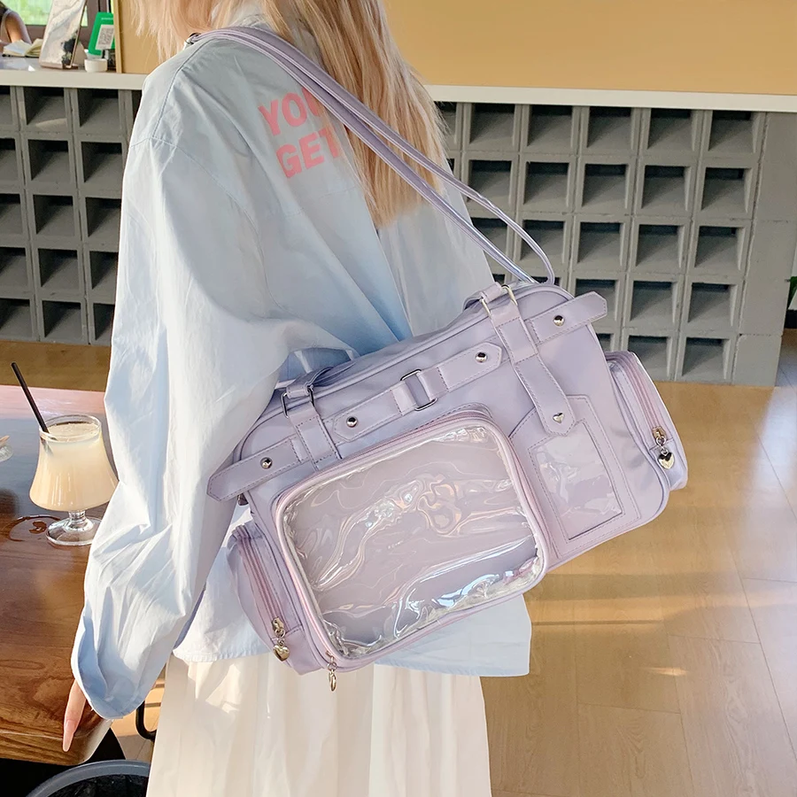 

Y2K New Concert Clear Ita Bag JK Large Capacity Shoulder Bag Cute Girl Transparent Travel Exhibition DIY Badge Display Daily Bag