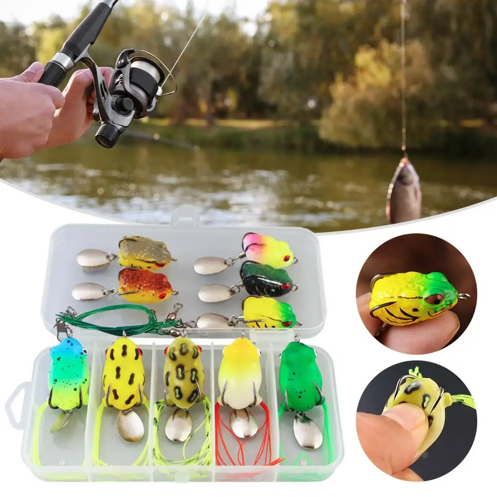 

Topwater Frog Lures Set with Bait Box Realistic Appearance Sharp Hook Design Artificial Soft Baits Simulated Frog Lures