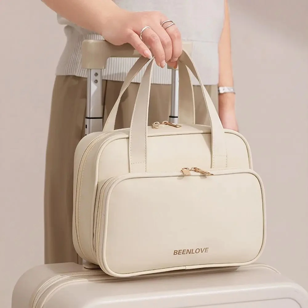 حقيبة يد نسائية مقاومة للماء لتخزين مستحضرات التجميل ومضادة للغبار وحقيبة يد للمكياج للسفر متعددة الوظائف مع مقبض منظم للعناية بالبشرة #5