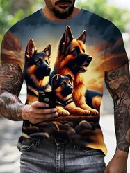 3D Print Men's German Shepherd Graphic T-Shirt Casual Short Sleeve Crew Neck Tshirts Tees New In Mens Oversized Hip Hop T Shirt