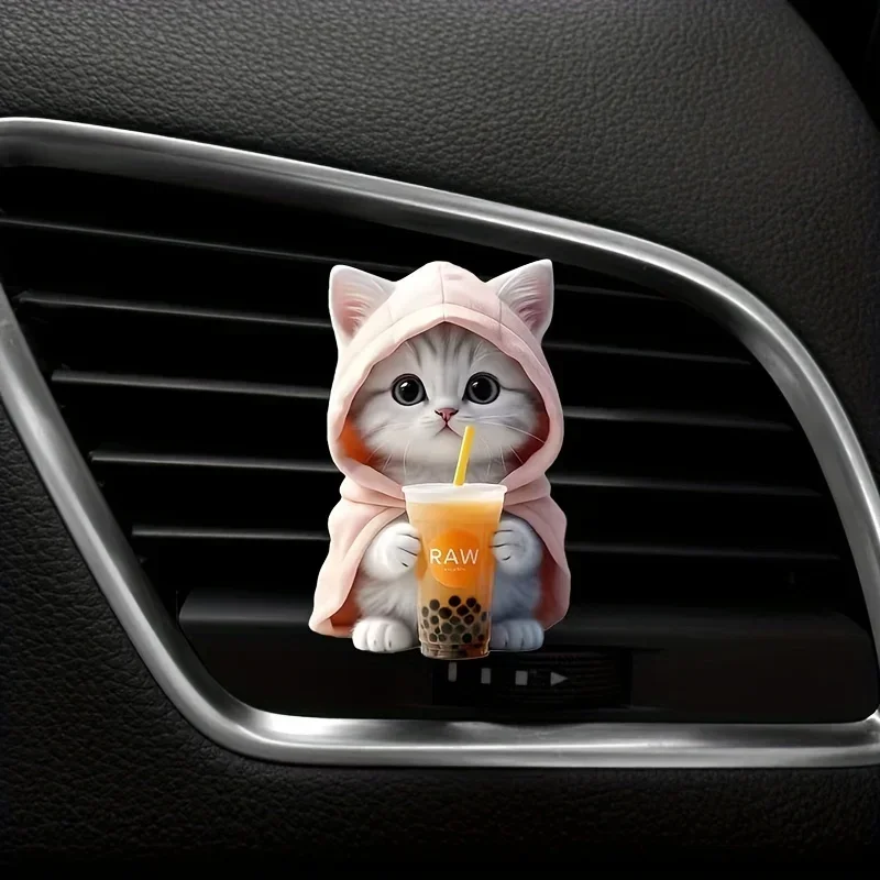 2PCS Cute Cat Acrylic Car Decoration Fragrance Sheet Long-lasting Fragrance Ventilation Clip Decoration and Aromatherapy