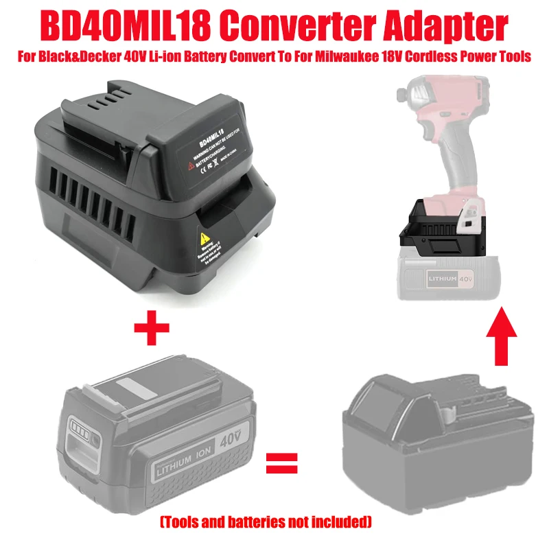 

For Black&Decker 40V Batteries BD40MIL18 Battery Adapter Compatible with For Milwaukee 18V Li-ion Battery Cordless Power Tools