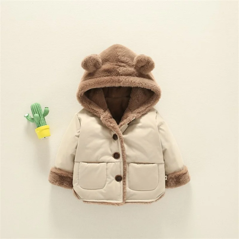 Baby Thickened Cotton Coats Infant Warm Padded Winter Jacket Boys Girls Fleece  Hooded Outerwear Children\'s Windproof Parkas