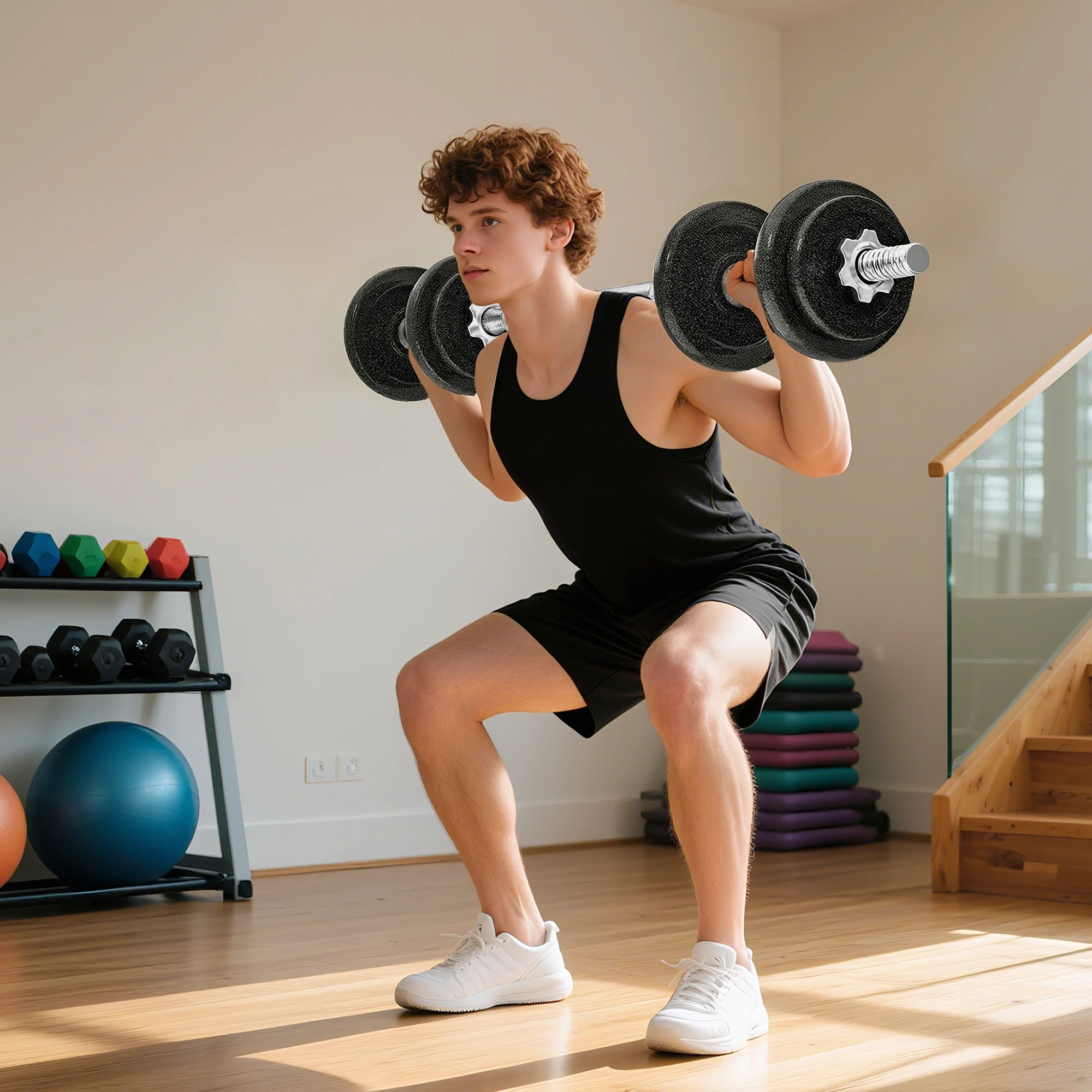 SPORTNOW Juego de Mancuernas Ajustables 20 kg 2 en 1 con Barras Recta de Conexión y Mangos Antideslizantes para Gimnasio en Casa