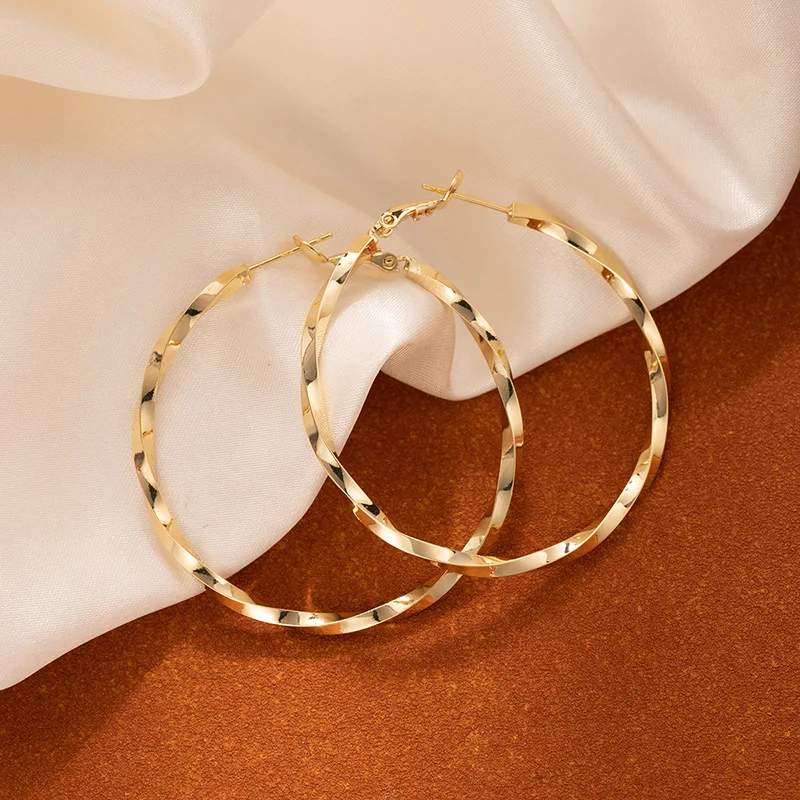 أقراط دائرية ملتوية جديدة للسيدات صيفية ذات طابع دائري كبير مبالغ فيه بإبزيم أذن S925 أقراط إبرة فضية #4