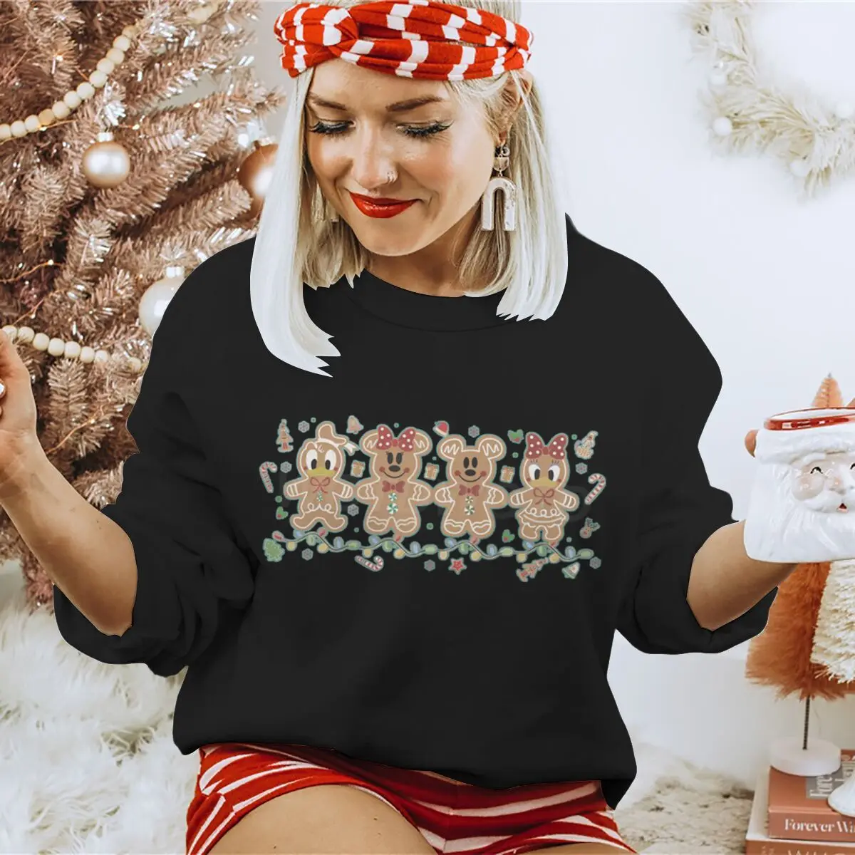 أزياء ميكي دونالد داك متعة الزنجبيل بلوزات الكلاسيكية أنيمي عيد الميلاد المرأة Crewneck البلوز خمر عيد الميلاد البلوز