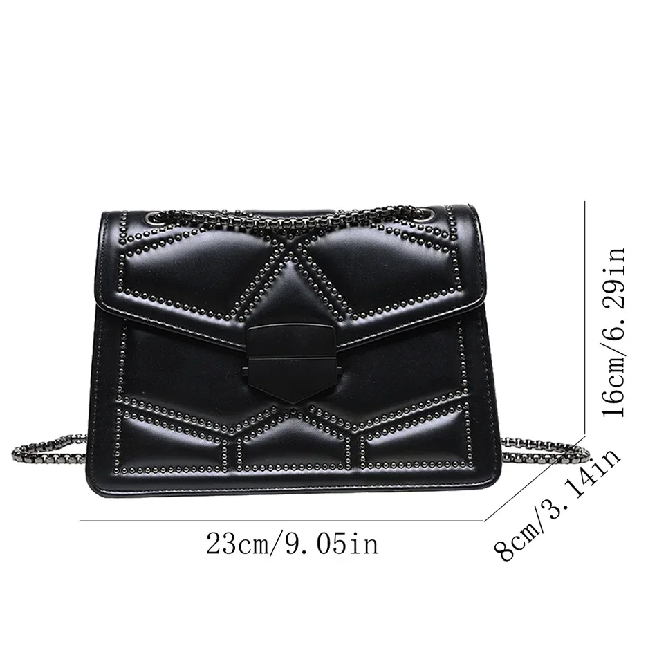 Rivet Chain Brand Designer PU Leather Shoulder Bags for Women New Simple Fashion Crossbody Bag Lady Luxury Small Handbags Purses