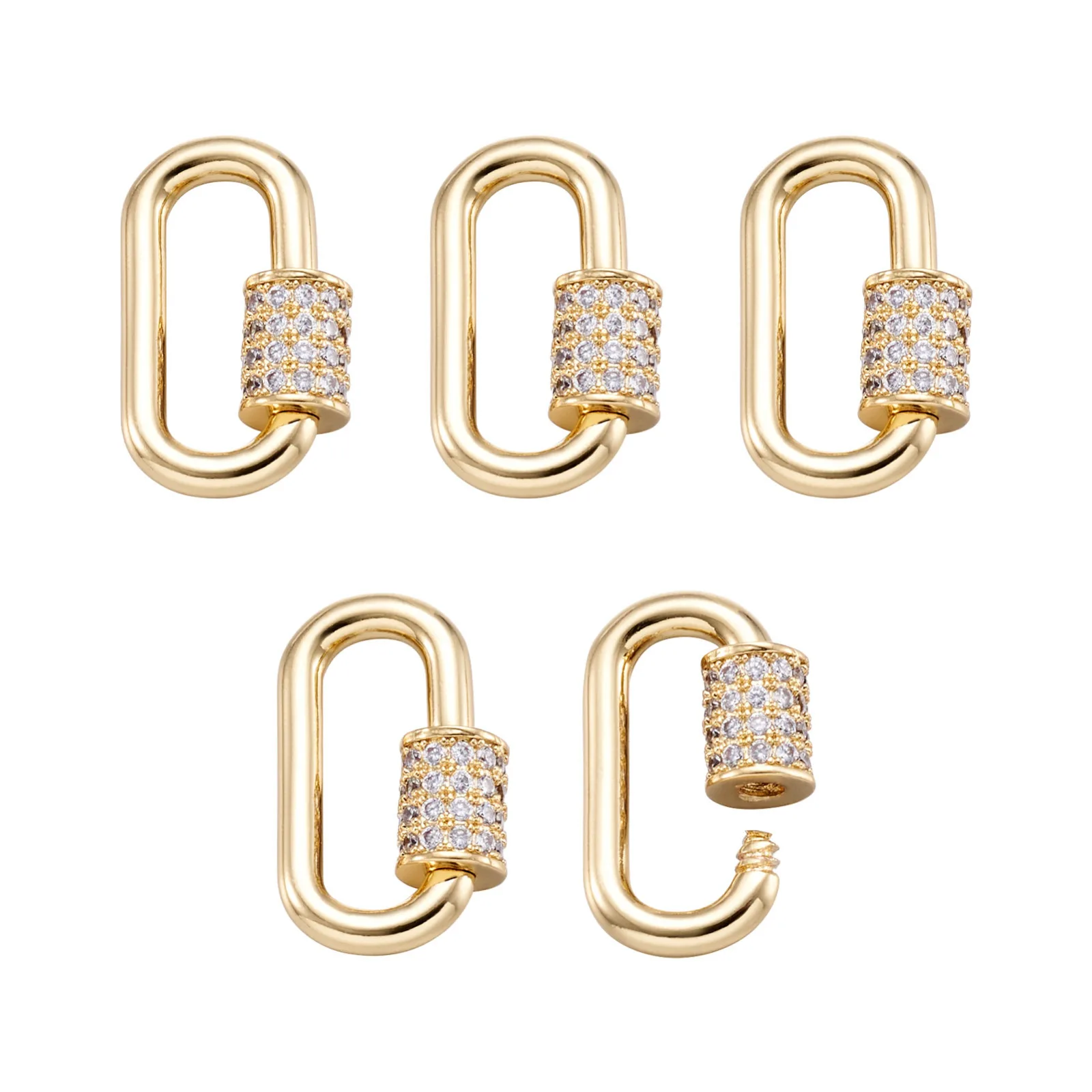 

5Pcs Brass Micro Pave Cubic Zirconia Screw Carabiner Oval Lock Charms For DIY Necklaces Making Accessories 17.1x10.5x2mm