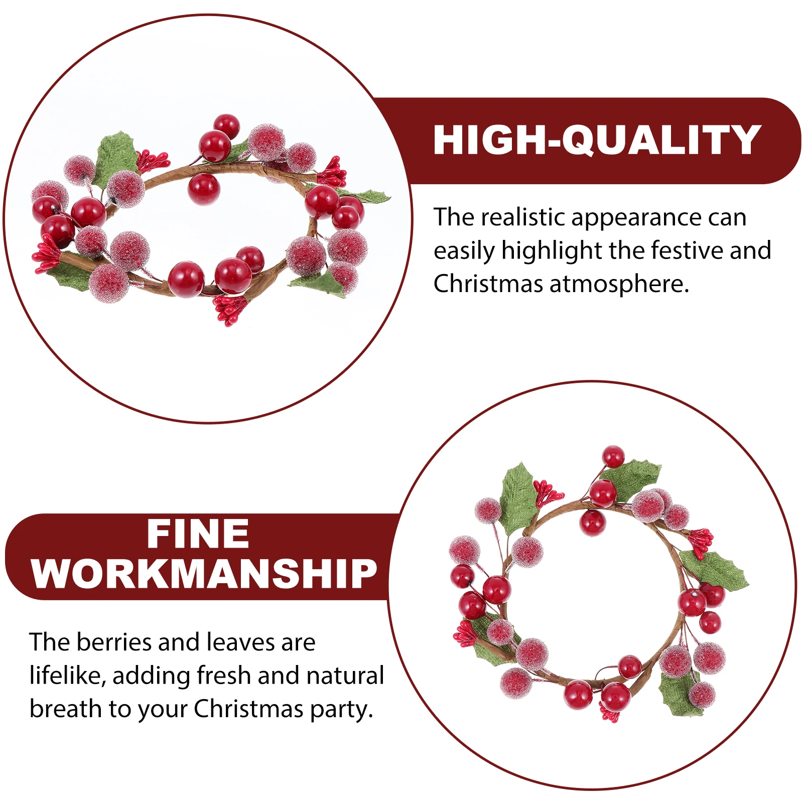 

4pcs Christmas Berry Wreath Realistic Decoration for Candlesticks Cups Xmas Gift Mini Polyester Garland Festive Season