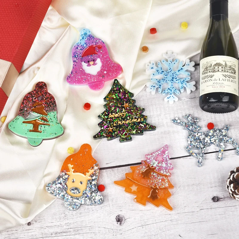 

Рождественская силиконовая форма Лось колокольчик Рождественская елка кулон DIY форма из смолы брелок ювелирные изделия с Рождеством украшение для дома и вечеринки