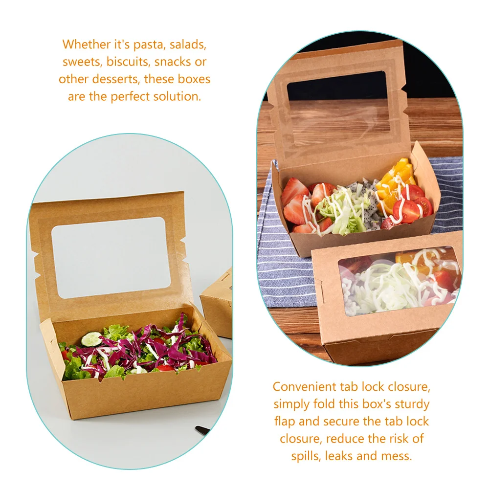 

50Pcs Multi Purpose Food Boxes Kraft Paper Takeout Containers for Desserts Biscuits Fruit Salad Carry Out Meals