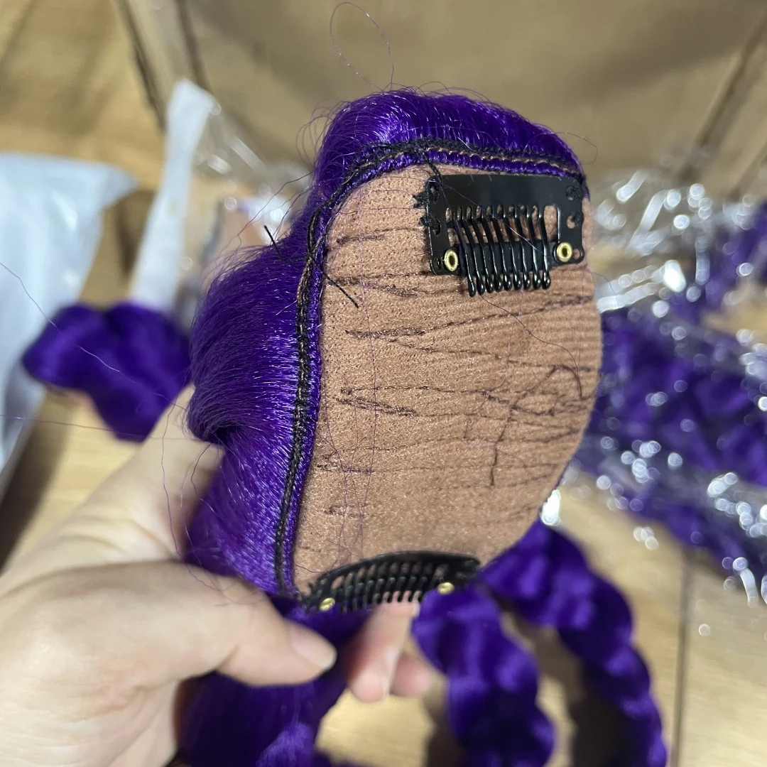 KPop 데몬 헌터즈 루미 코스튬 헤어스타일 26인치 롱 포니테일 가발 클립 포함 합성 브레이드 퍼플 헤어 어린이 소녀용