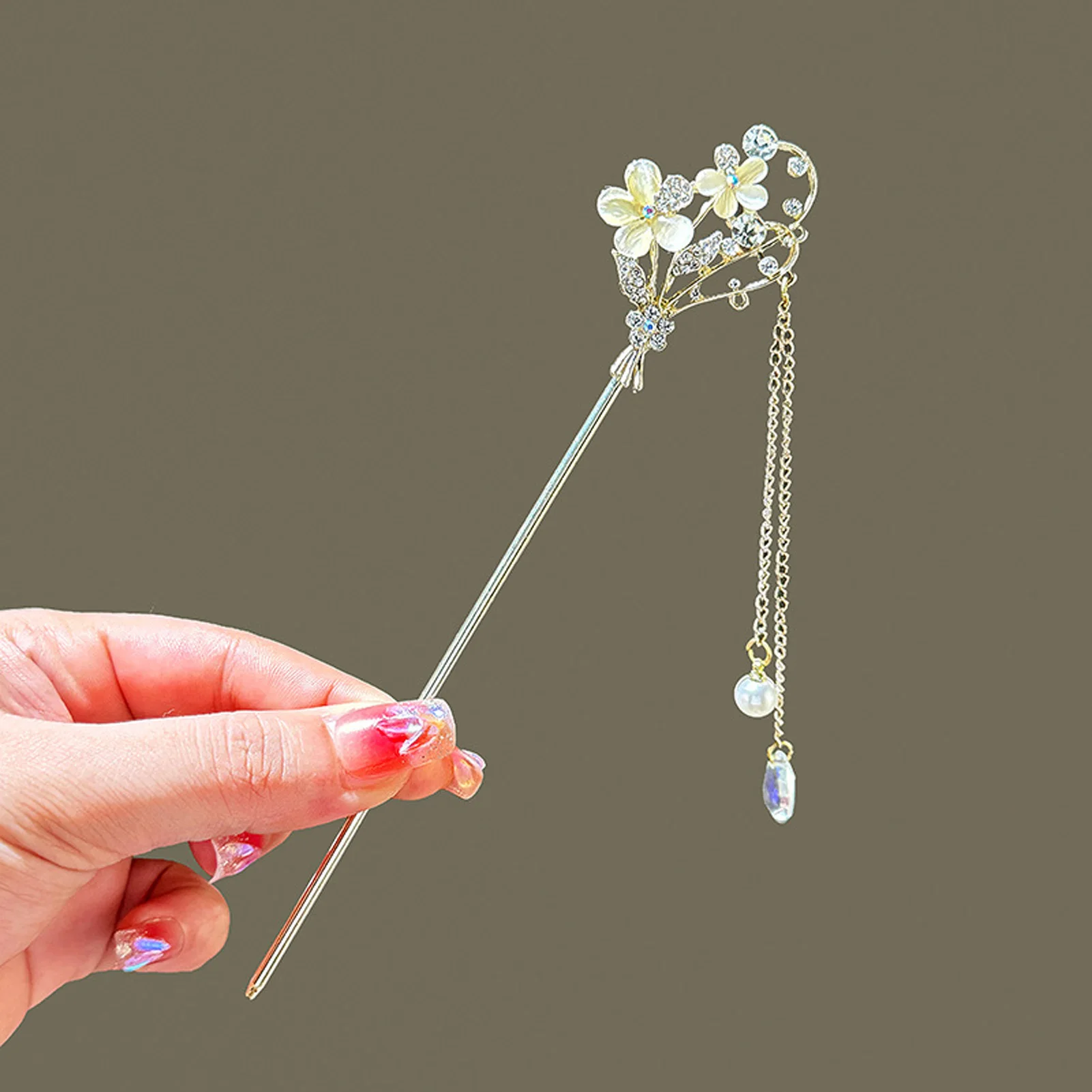 Female Hair Stick Hairpin Cat Eyes Flower Hair Clip Alloy Jewelry
