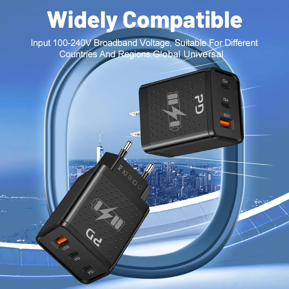 USB Type C Charger Total 45W 3 Ports Fast Charging EU/US Plug Wall Charger For iPhone Samsung Xiaomi Multi Port PD Phone Charger