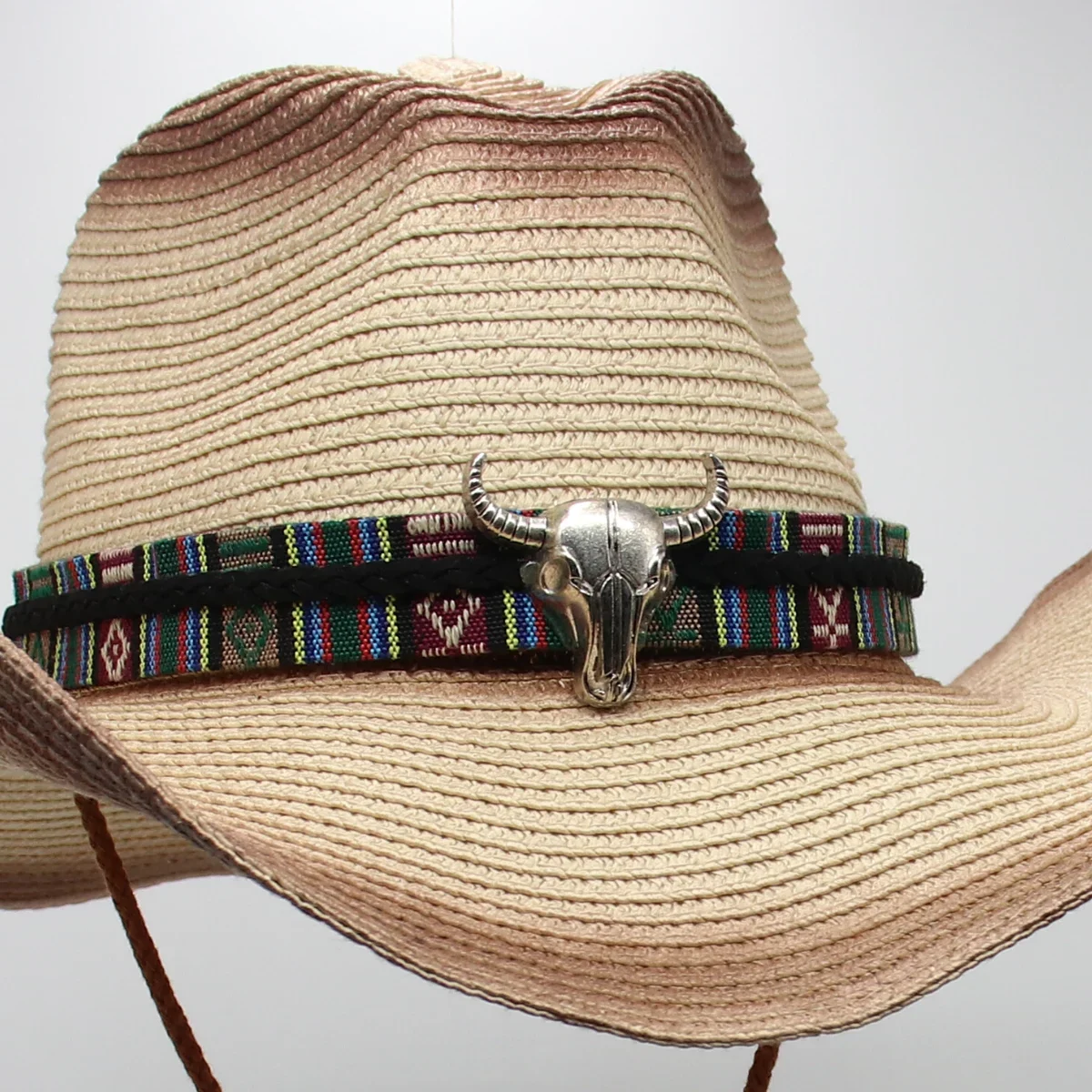 Sombrero de vaquero de paja salvaje Retro, decoración en forma de toro, Sombreros de Panamá para hombres, sombrero de país de Caballero de viaje,