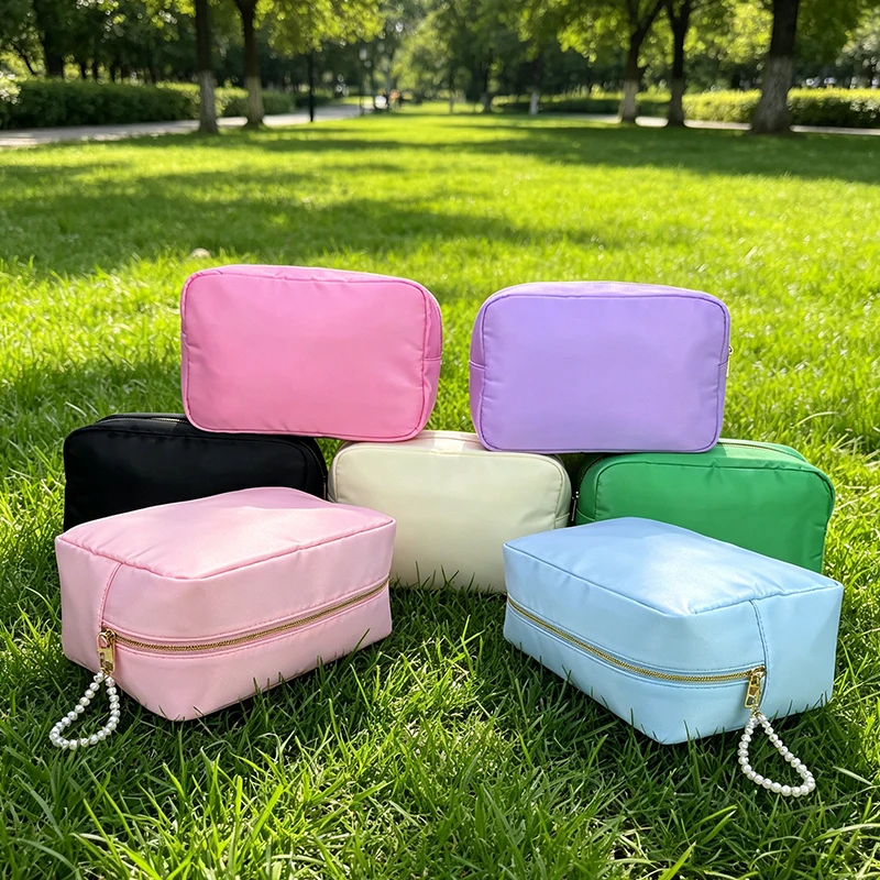 Personalize Nylon Pink Cosmetic Bag Pouch Waterproof Women Girl Travel Makeup Bag Organizer Candy Color Large Capacity Organizer