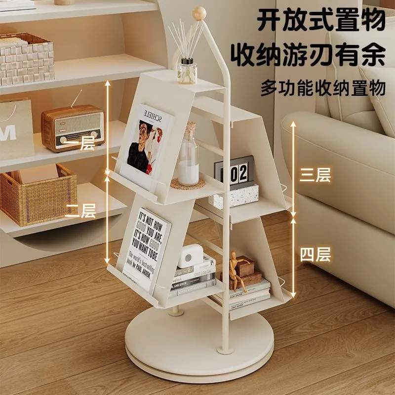 

Creamy Rotating Bookshelf Side Table Rack 360° Storage Nightstand Bookcases Furniture Magazine Rack Book Shelf for Children