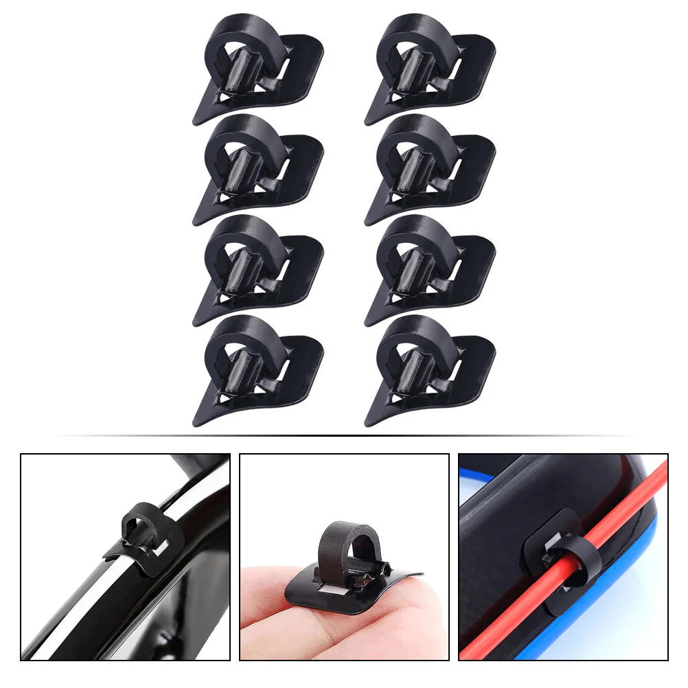 8 Sets Cord Clips Conduit Liner Derailleur Guide Clamp Cable Alloy Buckle Bike Road Black with Adhesive Seat