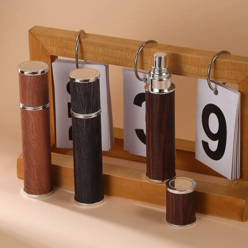 For 3PCS 10ML lambskin wood grain leather glass perfume bottle printing high-end portable travel spray bottle