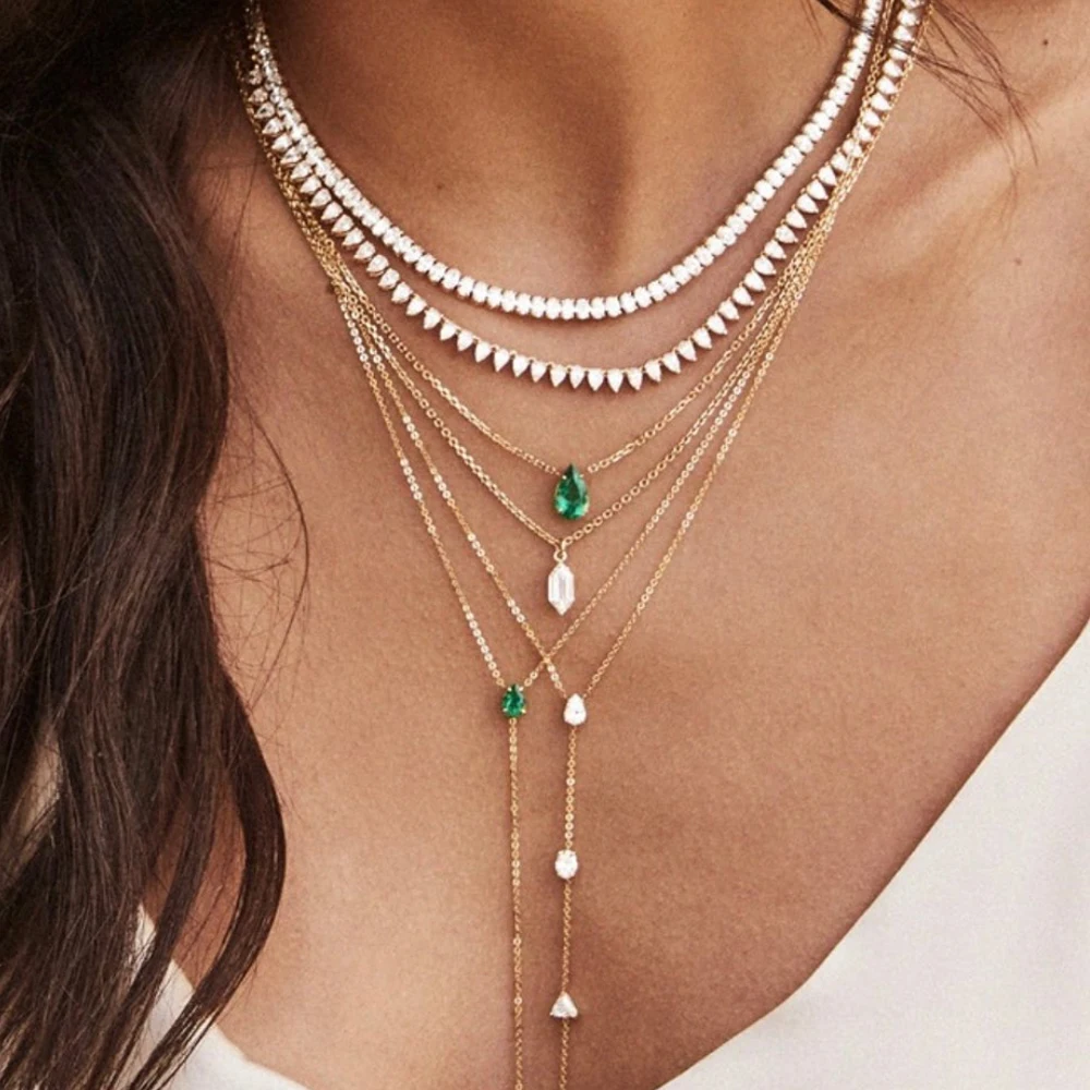 Waterdrop Fashion Double Layer Pendant Necklace For Women Clavicle Chain Luxury Jewelry Chokers Accessories Gift