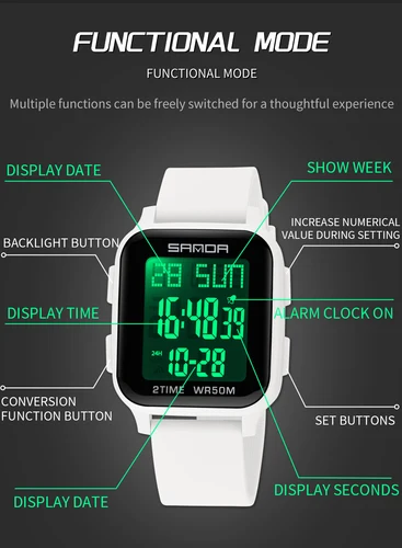 Imagen 2 del producto SANDA 6211 LED deportes cuenta atrás reloj electrónico para hombres reloj impermeable para hombres reloj militar de doble pantalla despertador 2025