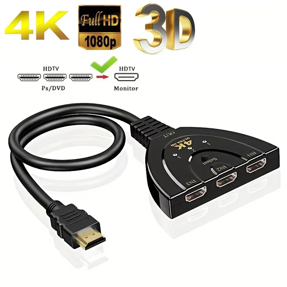 HDMI-compatible Switch KVM Splitter 4K 2K 3D 3 input 1 Output Mini 3 Port VIdeo Switcher Hub 1080P For DVD HDTV Xbox PS3 PS4