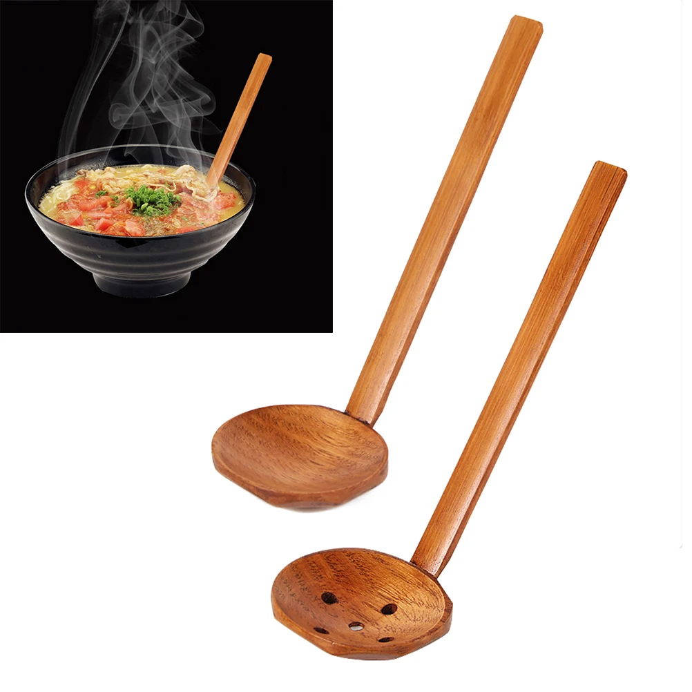 

2pcs Turtle Shell Wooden Hot Pot Natural Nanmu Long Handle Soup Spoon For Ramen Cooking Ladle Mixing Spoon Colander Style
