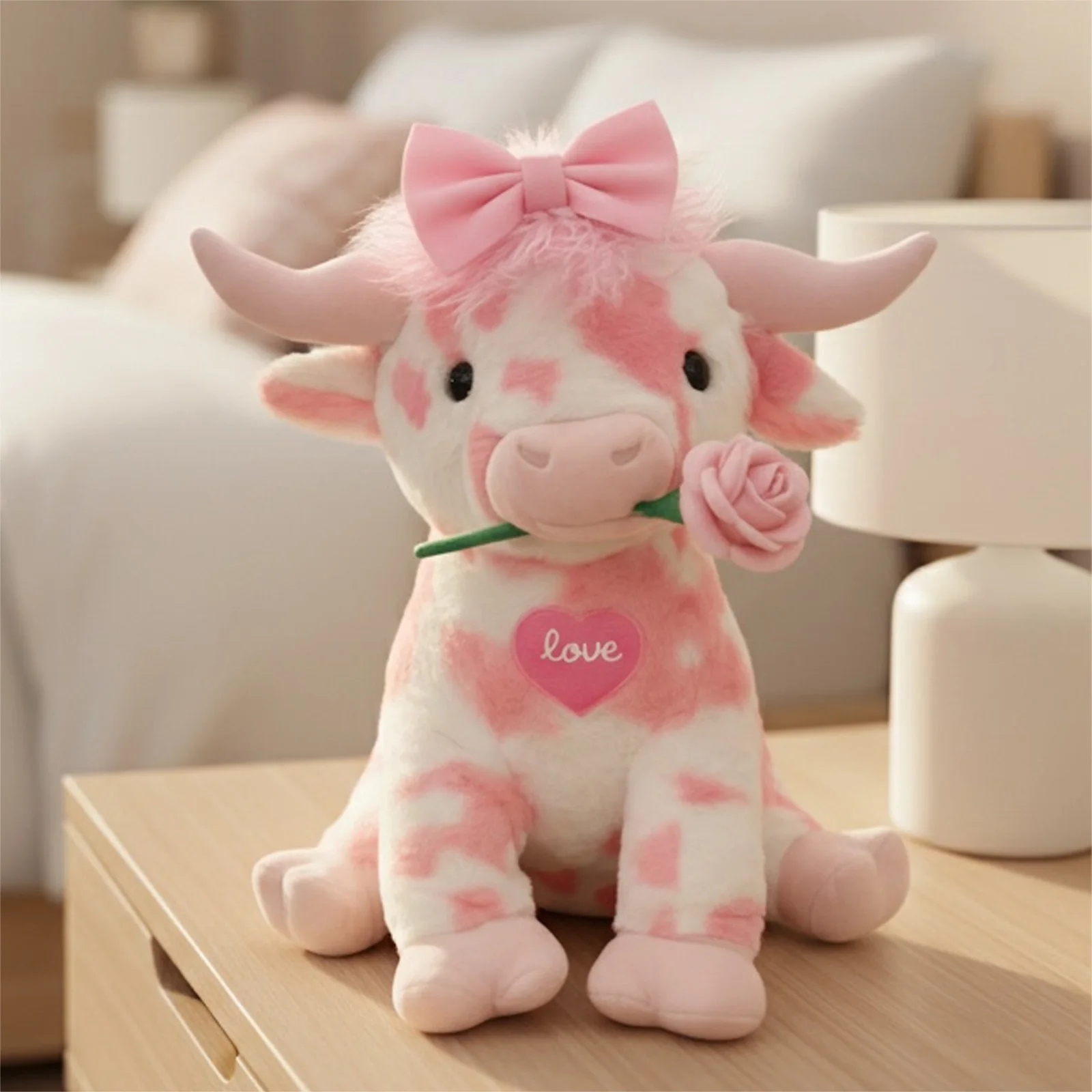 35cm 핑크 하이랜드 소 귀여운 봉제 인형 만화 장난감 귀여운 봉제 인형 소년 소녀 여성 생일 선물 3세 이상