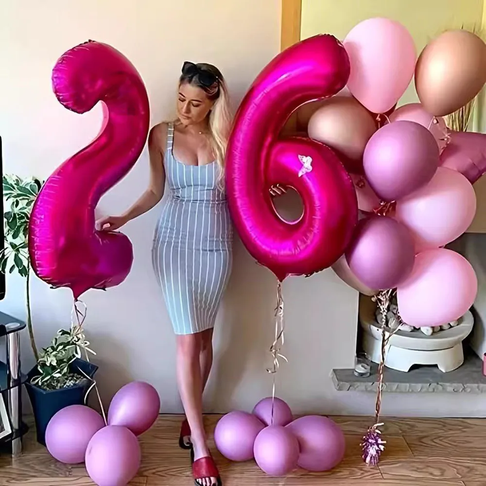 

32inch Pink Rose Number Balloons Mylar Foil Number 16 18 20 21 24 25 26 30 40 50 Helium Balloon Girls Birthday Party Decorations