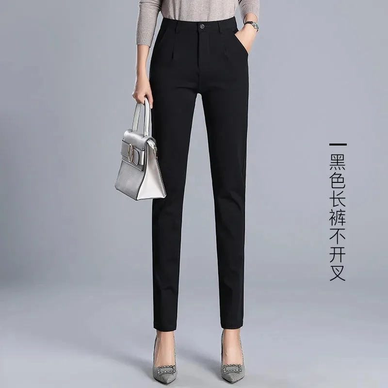 

Spring Autumn Women's Pants High Waist Slim Fit Straight Leg Casual Work Trousers