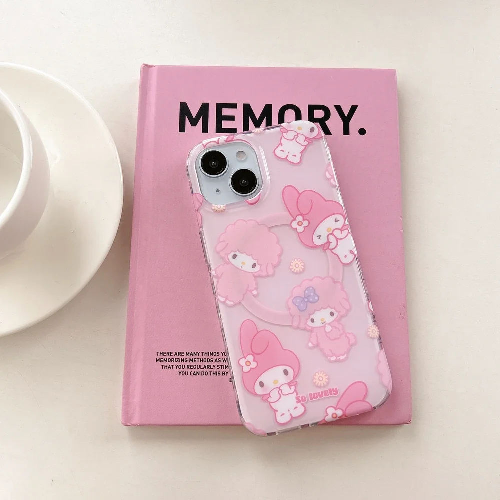 Casing Ponsel Pengisi Daya Nirkabel Magsafe Tempat Pegangan Magnetik Piano My Melody Sanrio Lucu untuk iPhone 16 15 14 13 Pro Max Sampul Keras