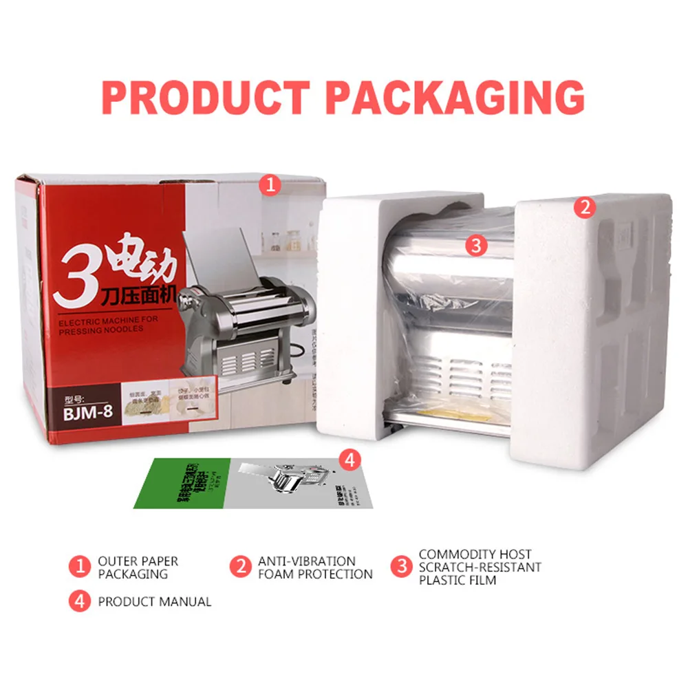 Máquina elétrica de fazer macarrão, 110/220v, aço inoxidável, 6 configurações de espessura, 5 modos de macarrão para embalagem de bolinho, restaurante de cozinha