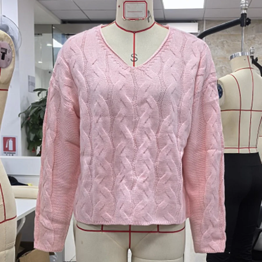 

Женский вязаный свитер, свободный однотонный пуловер с глубоким v-образным вырезом и длинными рукавами, вязаные топы, повседневная зимне-осенняя одежда