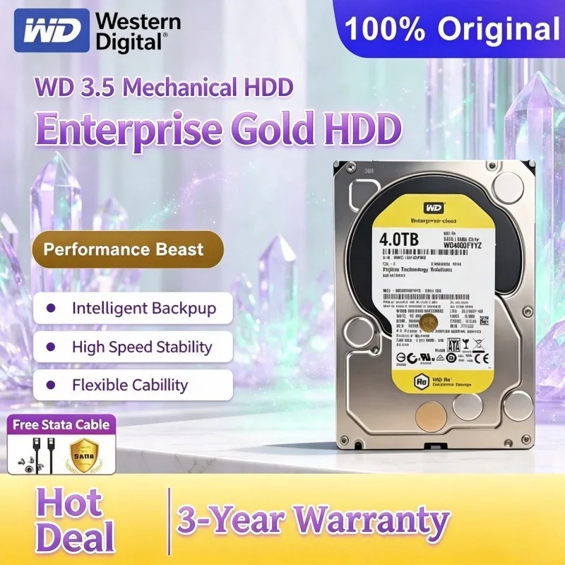 Western Digital WD HDD 3.5" Mechanical Hard Drive Gold 1TB/2TB/4TB Stable for Workstation, Monitoring System, Storage Server