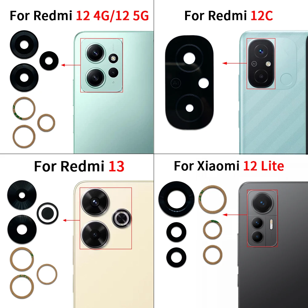 60Pcs，NEW For Xiaomi Mi 12 Lite 12T Redmi 13C 13 12C Note 12 4G Pro Plus 5G Rear Camera Lens Glass Cover Lens With Adhesive