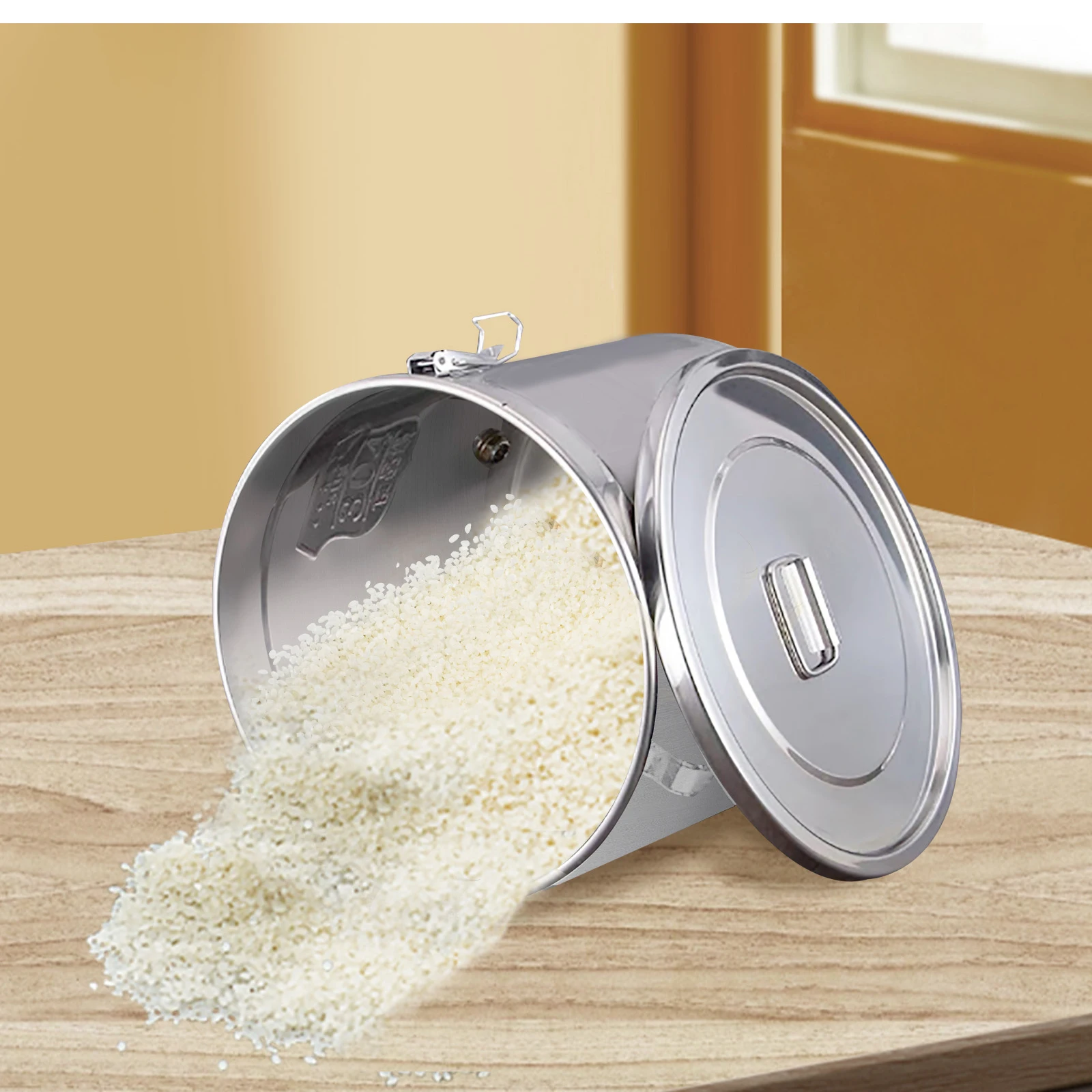 304 Stainless Steel Food Flour Oil Storage Bucket Canister, Silver Rice and Grain Storage Barrel, 6L/1.59gal Storage Bucket w/Handles and Lid