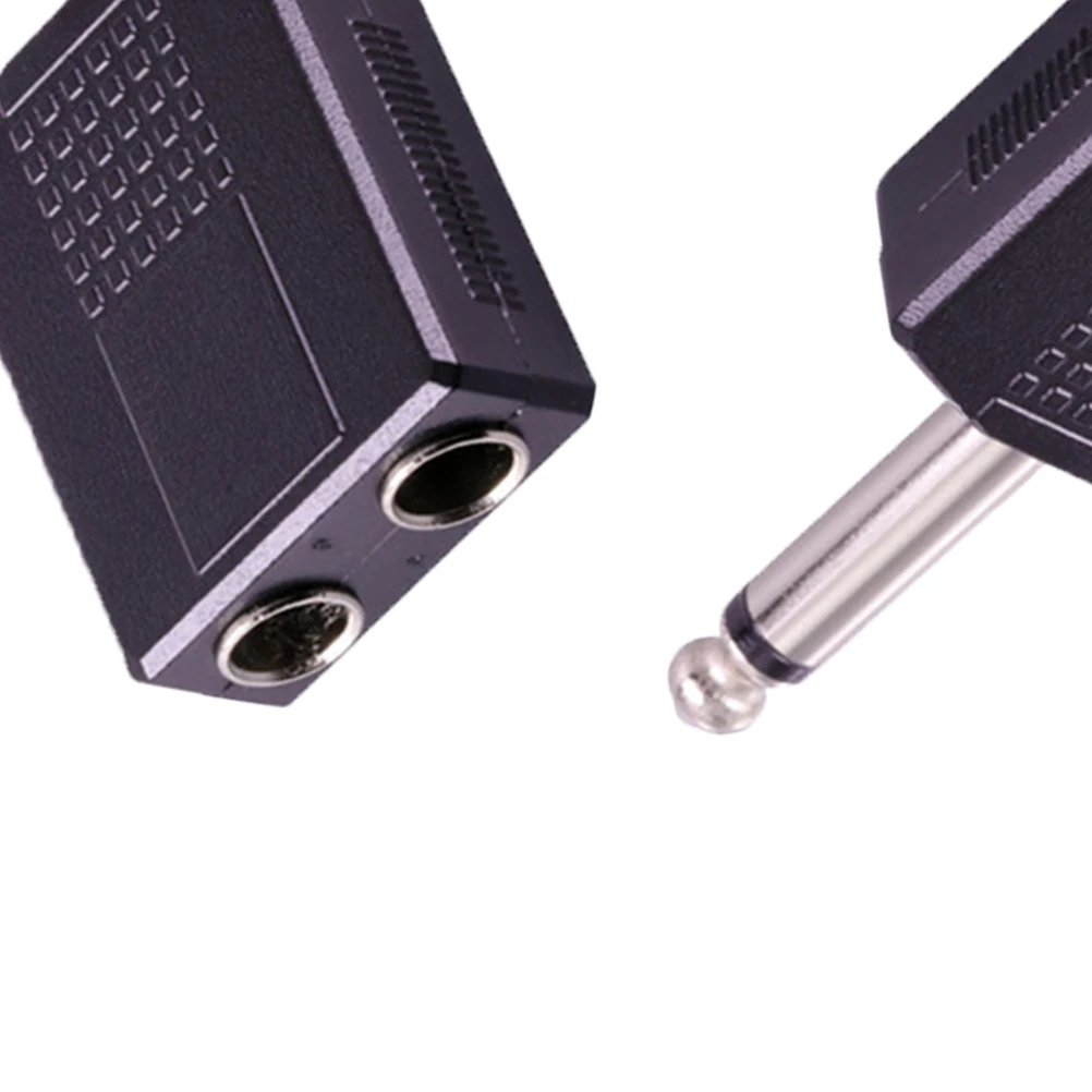 

2pcs 6.35mm Audio Splitter Adapter Double Mono Jack Plug Nickle Plated Contacts Full Molded Plastic Black Sturdy Reliable Tool
