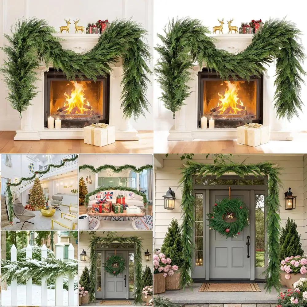 

9-футовая гирлянда премиум-класса из кедра, кипариса и сосновой зелени для рождественского декора: идеально подходит для камин, каминов, столов, лестниц, Doo