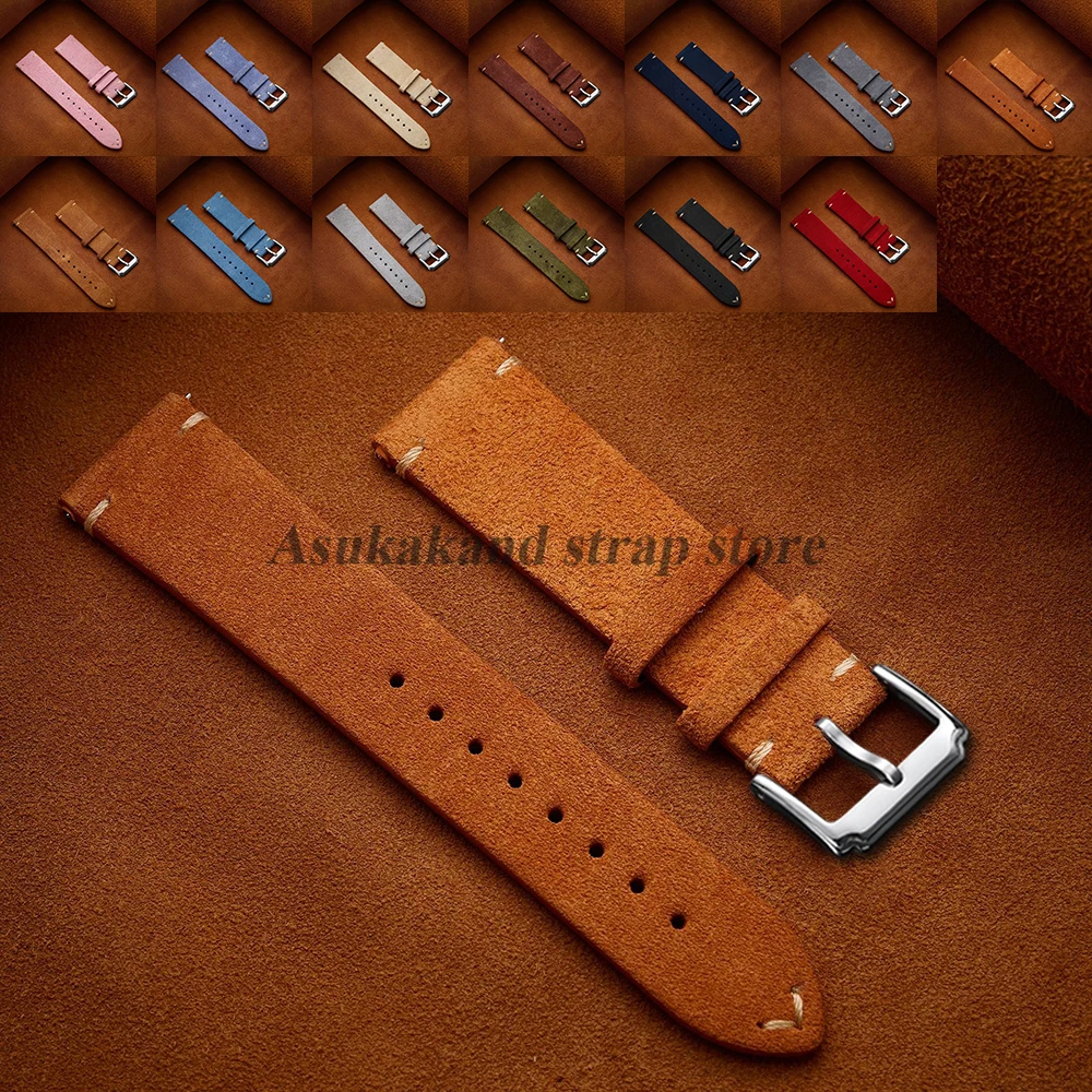 Hochwertige weiche Wildlederriemen Vintage Armband Herren Damen 14/16/18/20/22 mm Schnellverschluss Kalbsleder Armband Zubehör