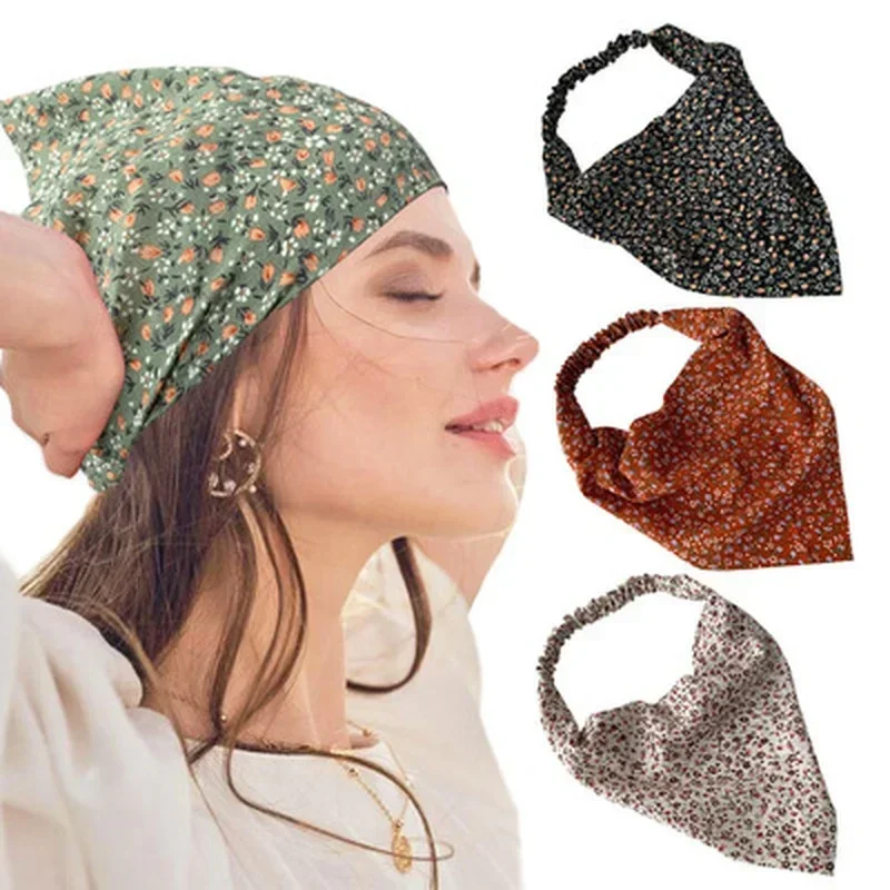 Floral Kerchief Headwear Wrist Head Wrap Scarf  Triangular Headscarf  Accessories Hair Band Fashion Women Hats Creative Gifts