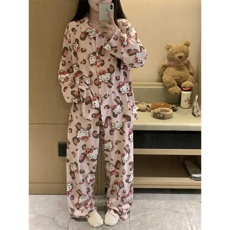 

Sanrios Hello Kittys Pajamas Sweet Cute Fashion Long Sleeve Home Wear Student Creative Hot Sale College New Sweet Holiday Gift