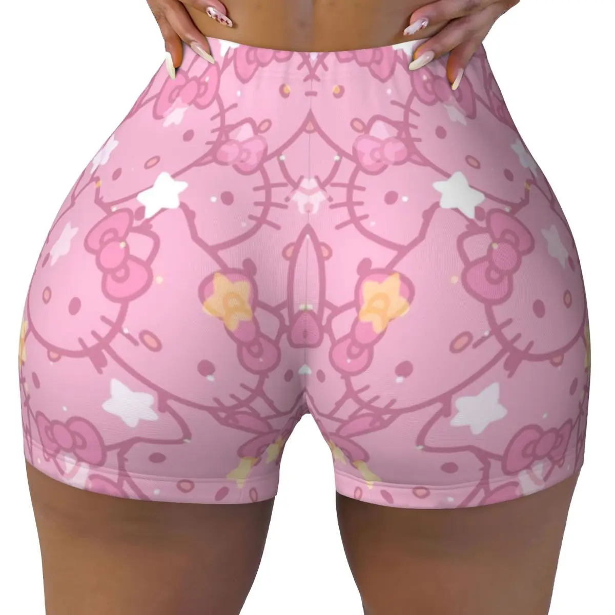 

Custom Sanrio Kitty Hello Kitty Workout Biker Running Shorts Women's Cartoon Gym Yoga Shorts