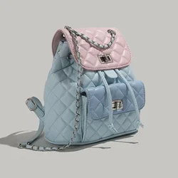 Western Style Small Fragrance Women's New High-end Solid Color Diamond Checkered Chain Backpack