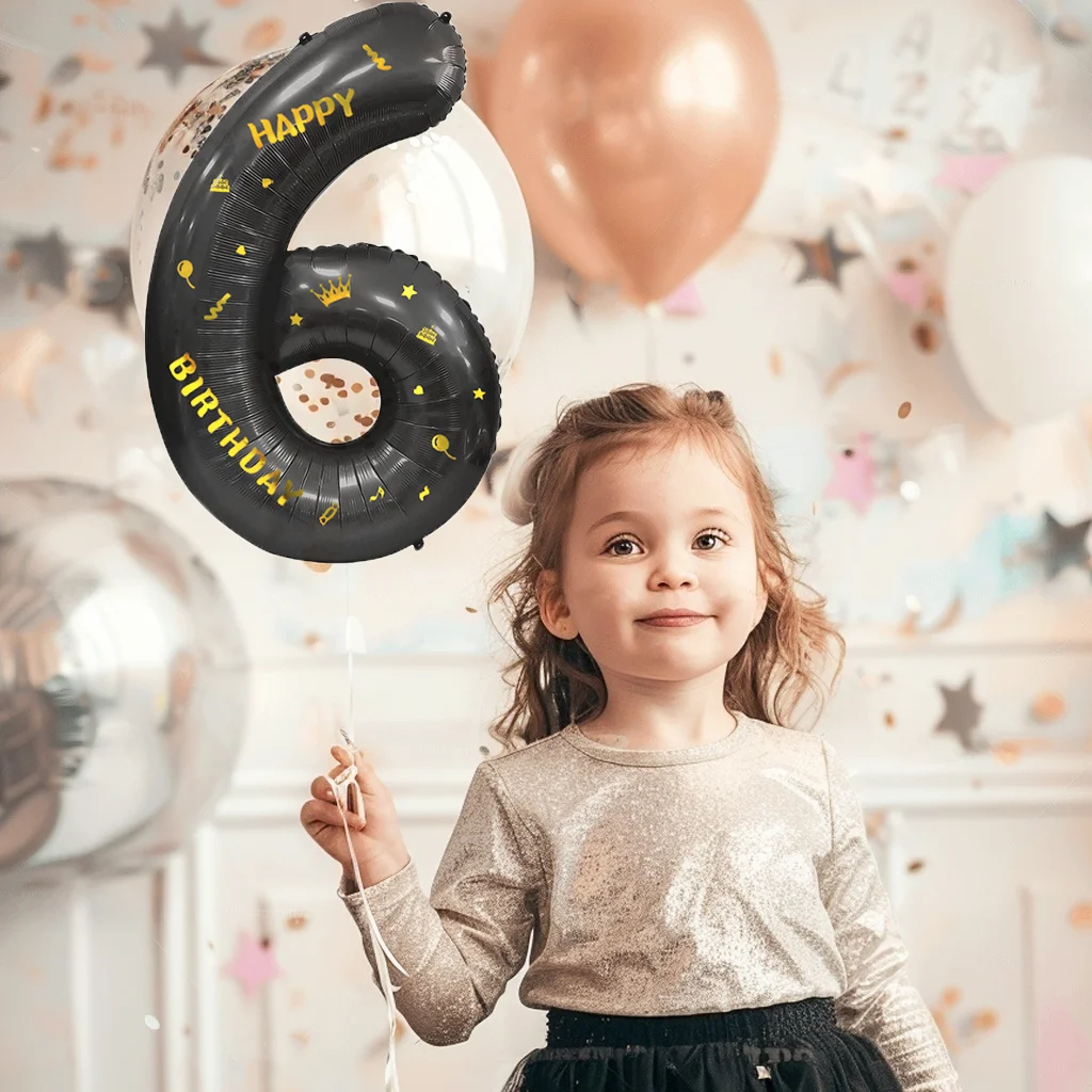 Number Balloon Crown Black Hot Stamping Birthday Wedding Party Decoration Supplies Children Adult 40inch Boutique Large Balloons