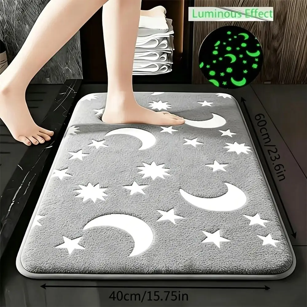 Glow in Dark Luminous Moon Star Pattern Toilet Mat Soft Absorbent Non Slip Bathroom Mat Toilet Floor Mat Shower Room