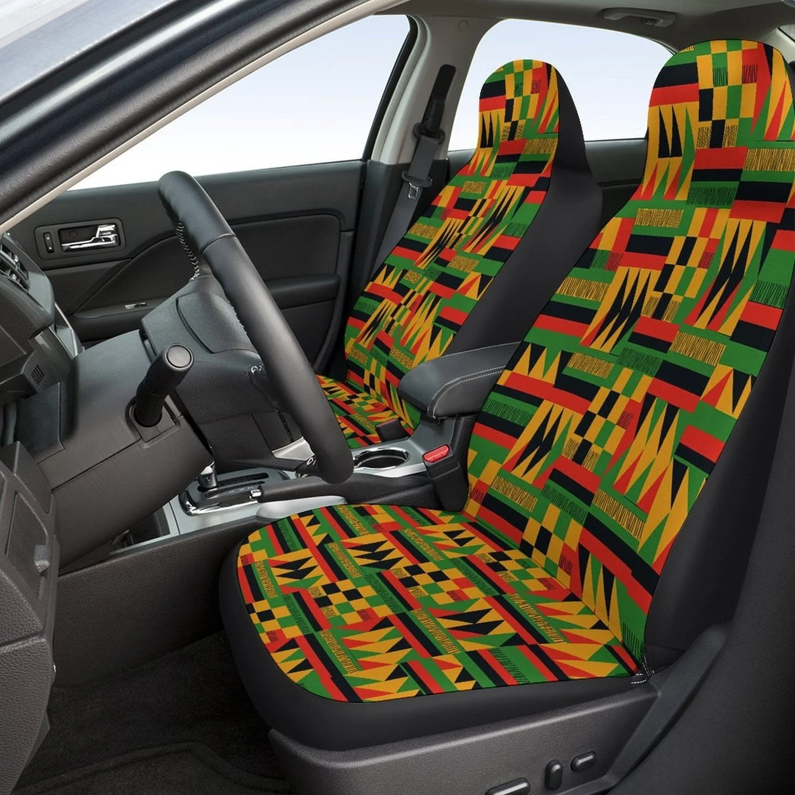 Set Of Car Seat Covers Featuring An African Pattern, Suitable For A Variety Of Vehicles. These Stylish And High-Quality Covers P